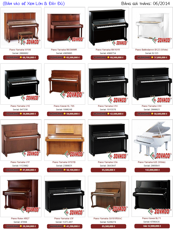 Bảng giá đàn piano nhập khẩu cập nhật tháng 07 2014 - Sovaco Piano
