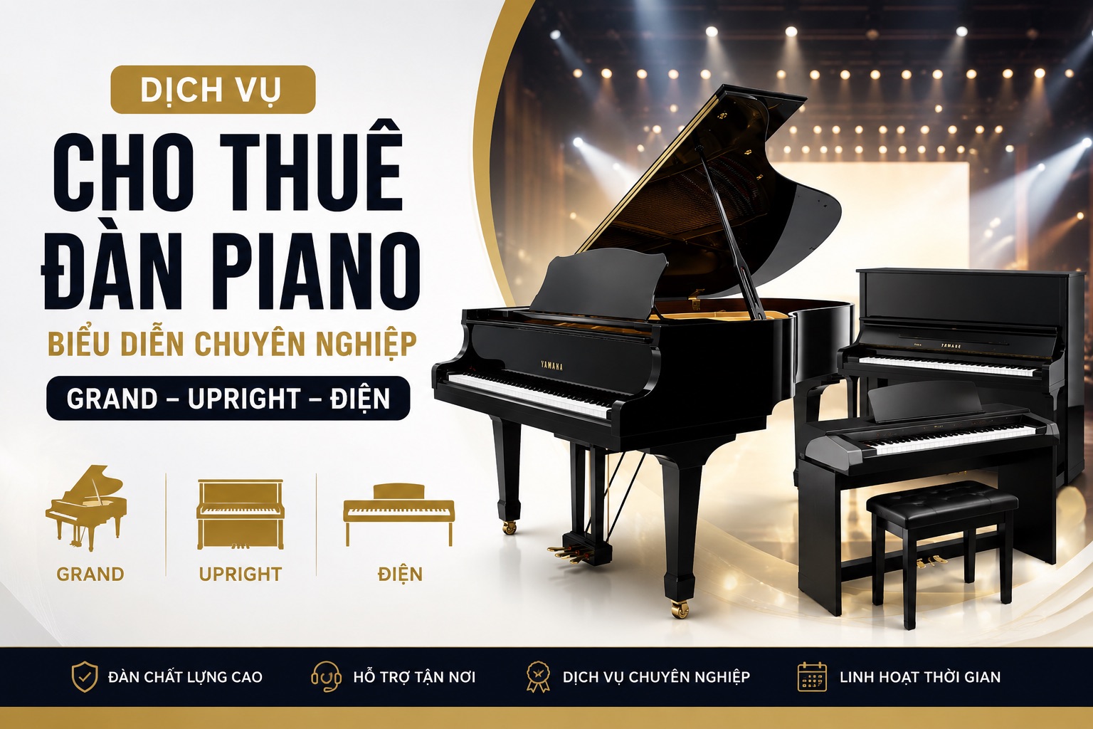 Dịch Vụ Cho Thuê Đàn Piano Biểu Diễn Chuyên Nghiệp: Grand, Upright, Điện