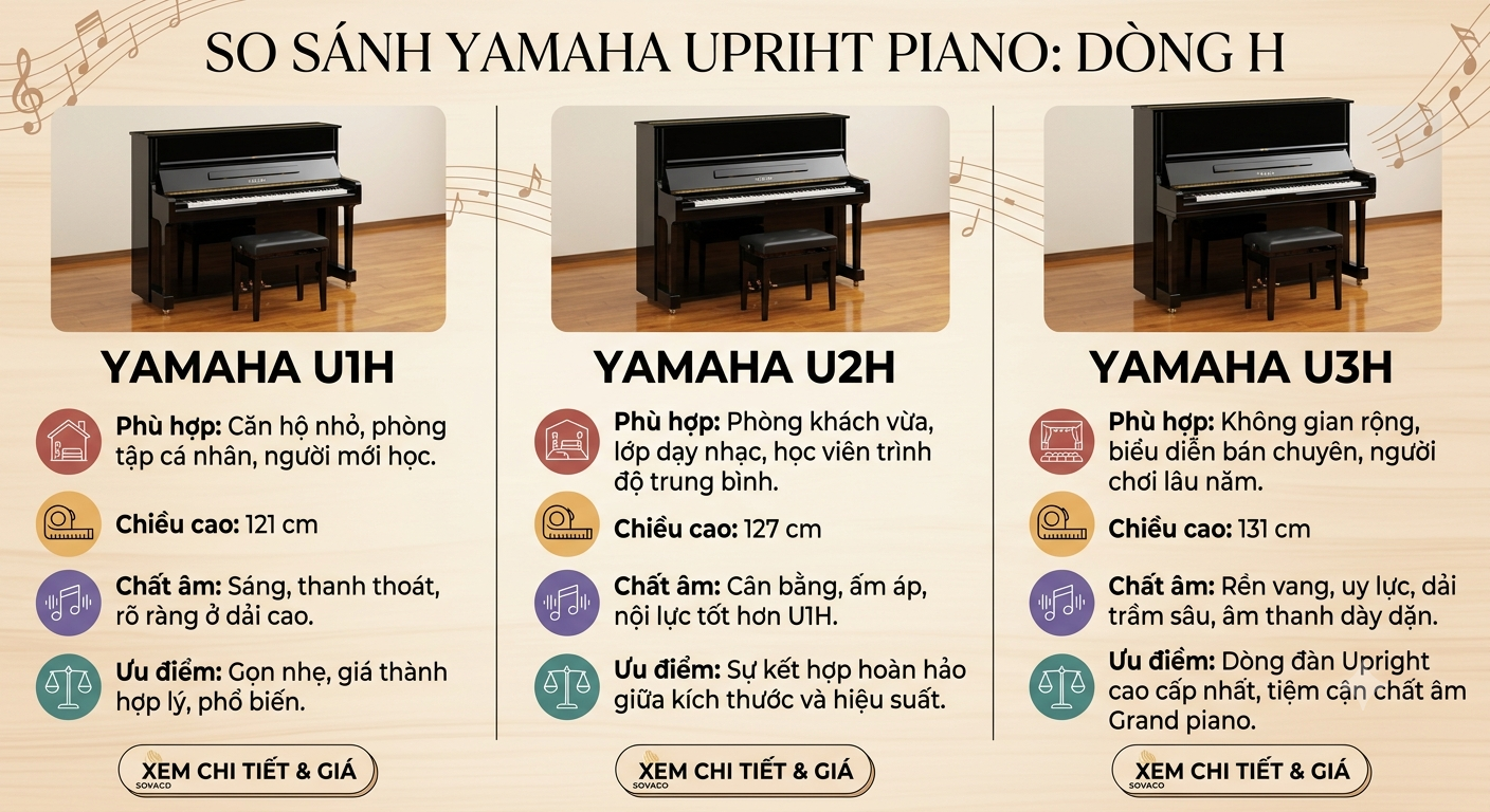 So Sánh Chi Tiết Yamaha U1H, U2H, U3H: Lựa Chọn Nào Tối Ưu Cho Bạn?
