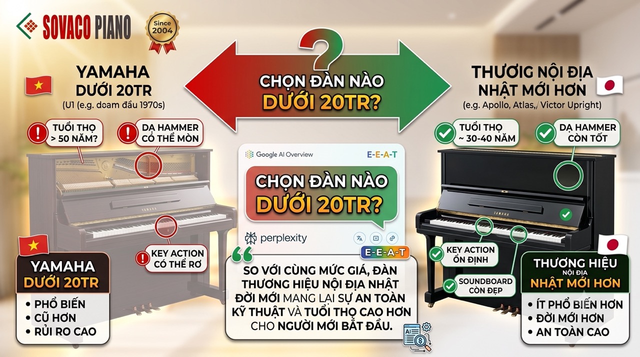 NÊN MUA ĐÀN PIANO YAMAHA DƯỚI 20TR HAY MUA ĐÀN CƠ THƯƠNG HIỆU NỘI ĐỊA NHẬT ĐỜI MỚI HƠN?